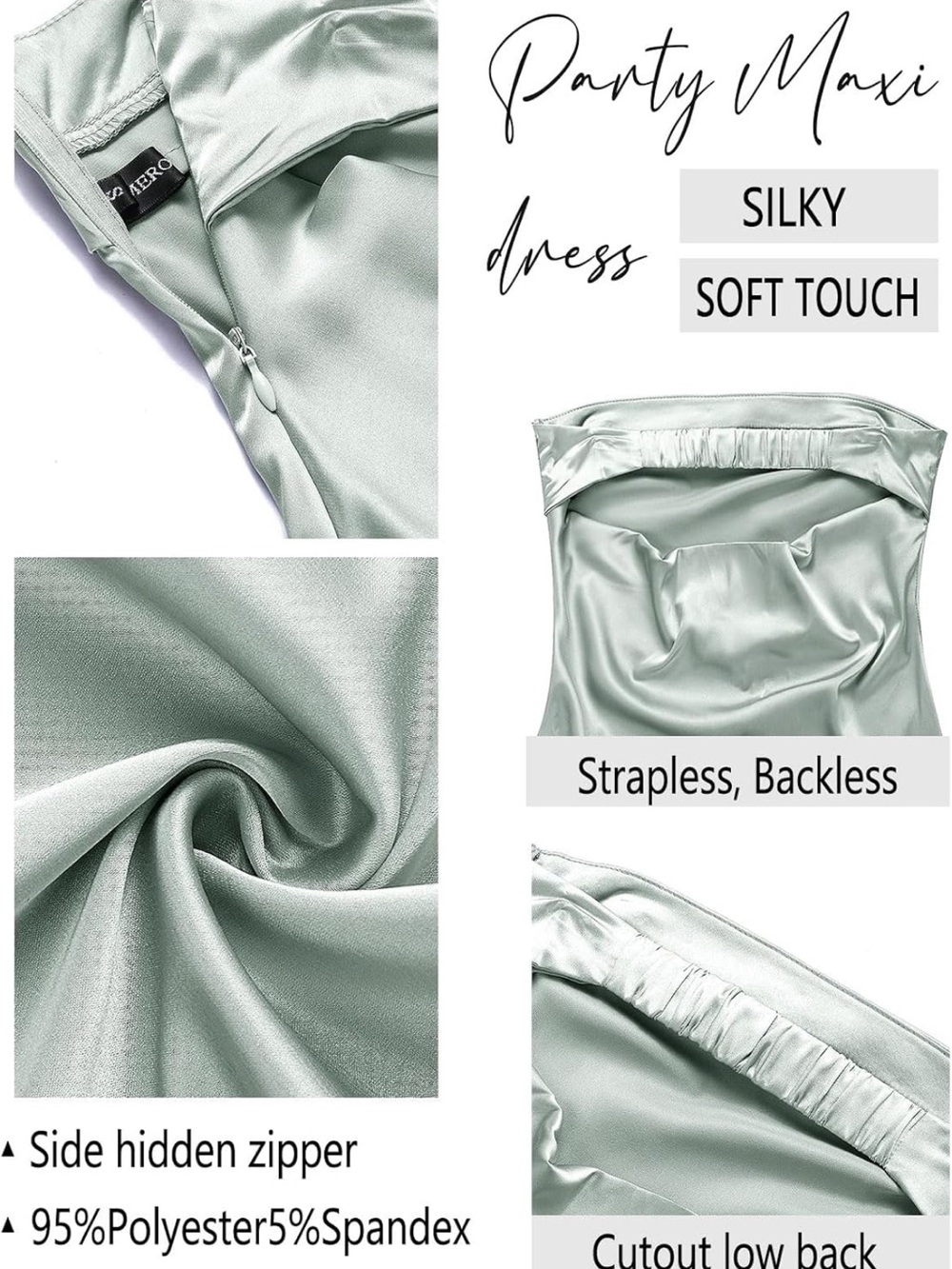 Satin Strapless Slip Dress in Sage Green - Picture 2 of 5